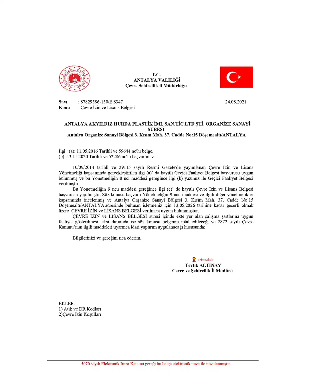 ISO 14001 Sertifikası